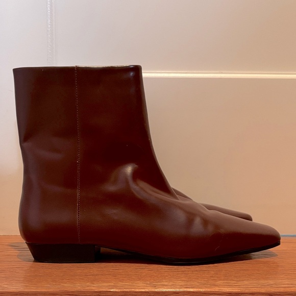 J Crew Square Toe Ankle Boots in Spazzolato Leather in Burnished Sienna